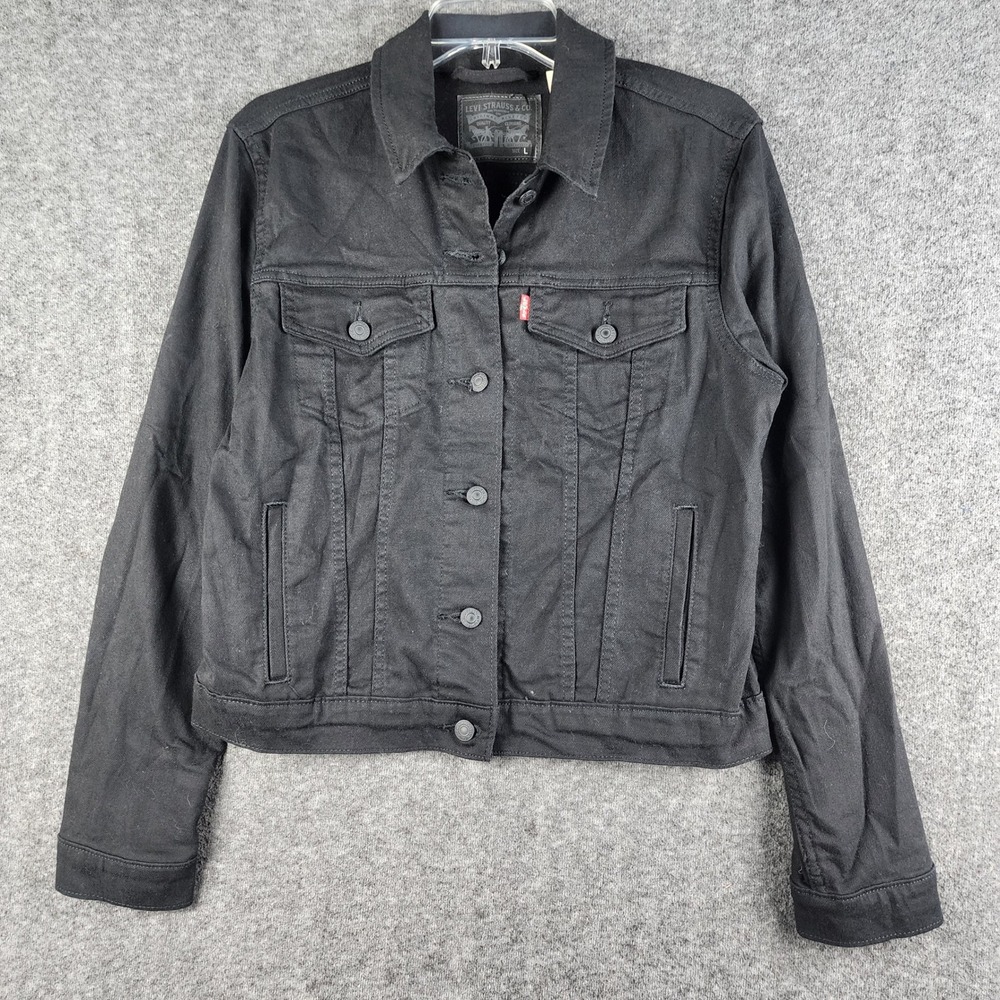 Levi's Trucker Jacket Women Large Black Denim Classic Button Front 29945-0038